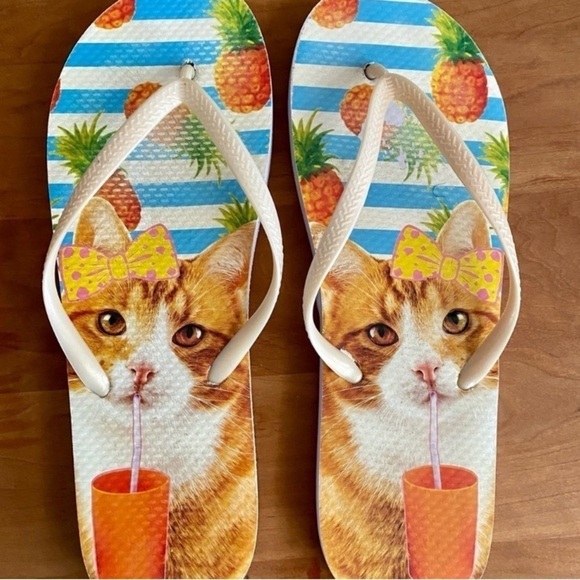 Party Cat Tropical Beach Pool Flip Flops, Womens size 11 & Unisex, Mens 9.5 - Picture 14 of 14